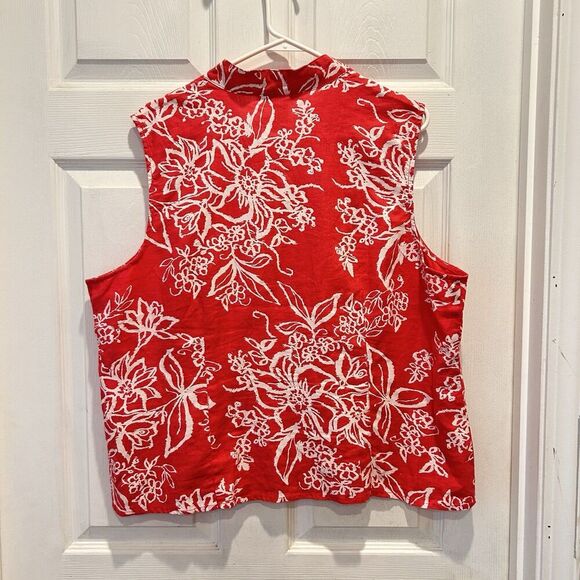 Orvis Pink White Floral 100% Linen Sleeveless Button Down Vest Top Size XL‎ - Picture 7 of 8